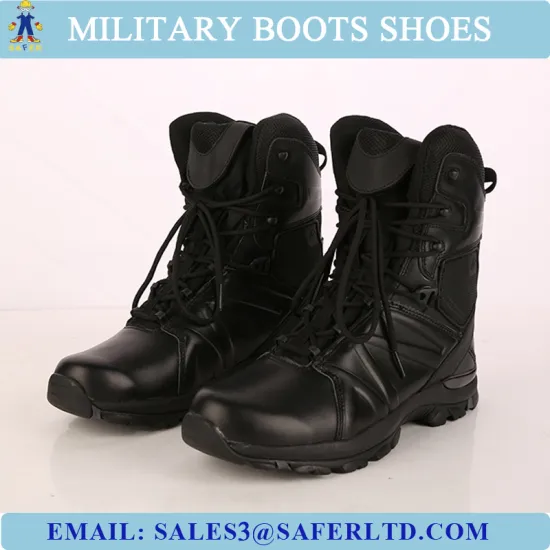 Black color genuine leather EVA rubber sole cemented military combat boots