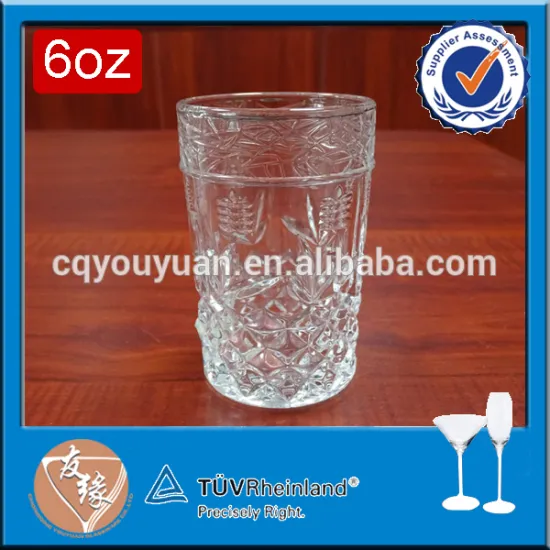 6 oz beautiful designed small cylinder round drinking cup embossed glass tumbler