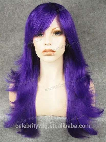 Celebrity-wig silky straight hair suit for party play Bright purple color hair synthetic cosplay wig