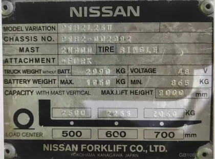 Nissan Forklift Replacement Battery 48V 550Ah 10PZB550