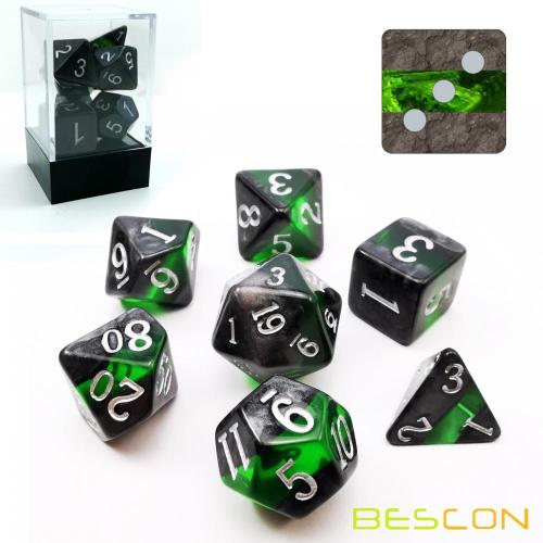 Bescon Mineral Rocks GEM VINES Polyhedral D&D Dice Set of 7, RPG Role Playing Game Dice 7pcs Set of EMERALD