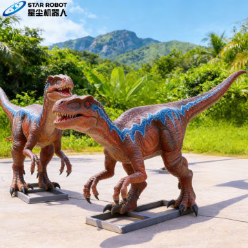 Animatronik Biru Velociraptor Realistis Panjang 3m