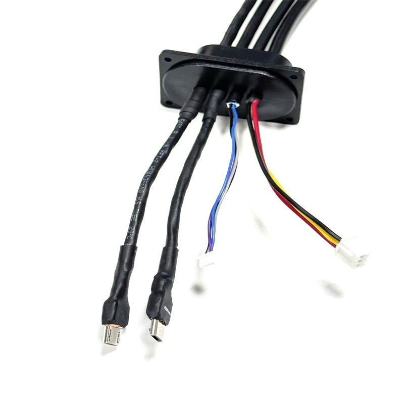 Panel Mount Feed-Through Multi-Port Cable Assembly with Micro USB RS232 RS485 Connectors