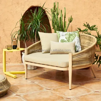 Hot Selling Outdoor Patio Balcony Rope Daybed Wood Frame Sun Bed