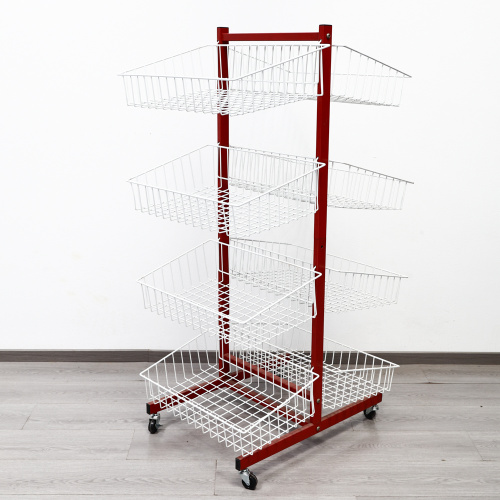 Supermarket Double Sided Shelf with Hanging Basket