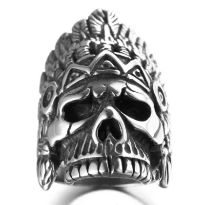 Indian chief stainless steel skull ring