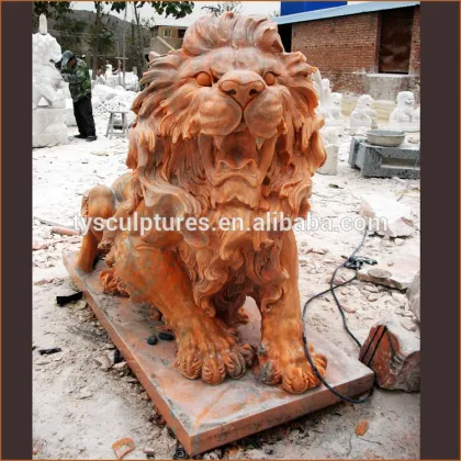 Western sunset red marble lion sitting lion decorative outside the gate