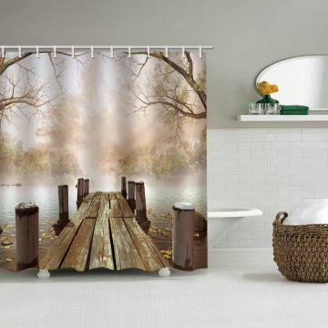 Houten brug waterdicht douchegordijn rivier droge boom natuur badkamer Decor