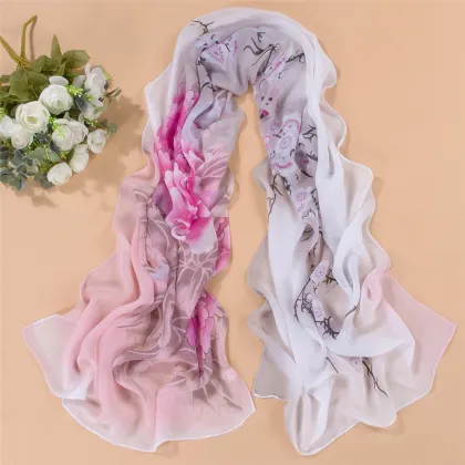 WJ1604 Women Peony Flower Chiffon Scarf Shawl scarves wholesale