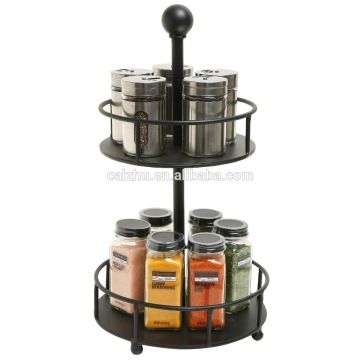 Modern 2 Tier Round Black Metal Kitchen Spice Rack