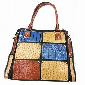 New Splicing Fake Ostrich Synthetic Leather Handbags with Golden Studs, Custom Designs are Accepted