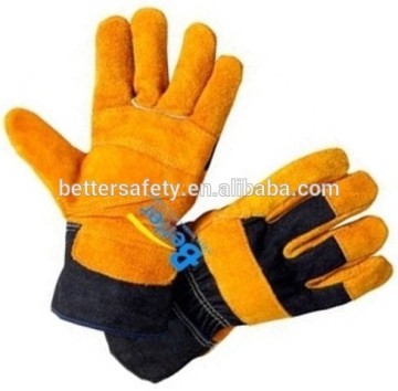 Black Cotton Yellow Split Cowhide Leather work gloves