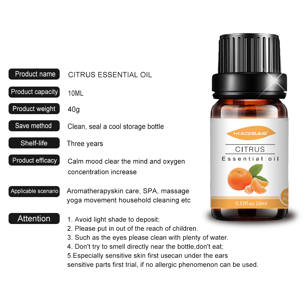 Aceite de difusor de aroma de aceite esencial de cítricos puros para spa corporal