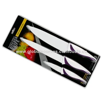 Coating blade kitchen knife, sets 8" chef, 8" slicer, 3.5" paring