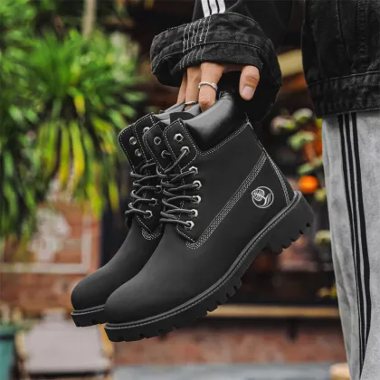 Martin Boots Men's Leather Rhubarb Boots - Autumn Winter 2024 New Velvet Warm British Work Shoes