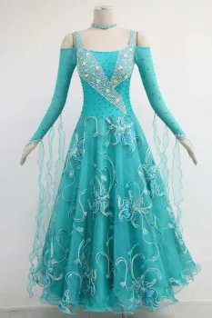 Green long sleeves ballroom dresses for sale