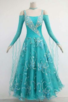 Green long sleeves ballroom dresses for sale