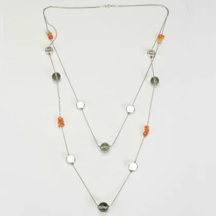 Jade stone strands necklace with silver plated