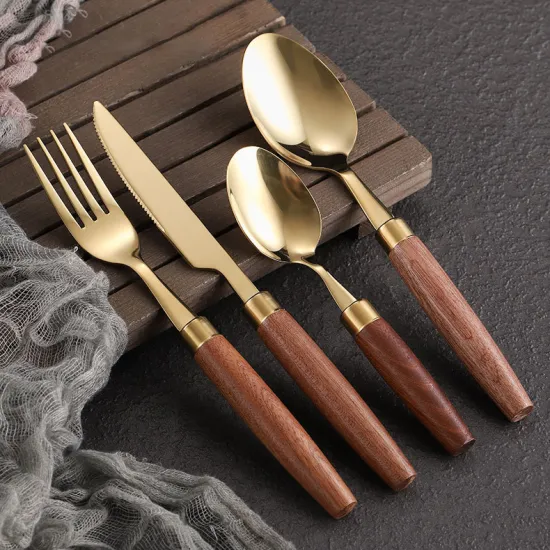 Dinner Set Stainless Steel Knife Fork and Spoon with Wood Handle