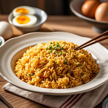 Arroz frito de molho de soja congelado no café da manhã