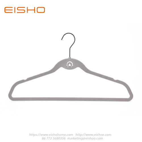 Grey Anti-slip Velvet Coat Hanger With Tie Hook