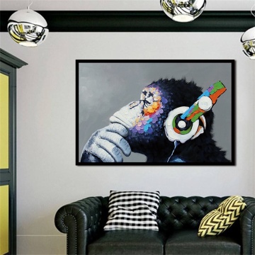 Abstract Canvas Prints Wall Art Animal Oil Painting Headphone Music Monkey Wall Pictures Print for Living Room Posters Decor Art