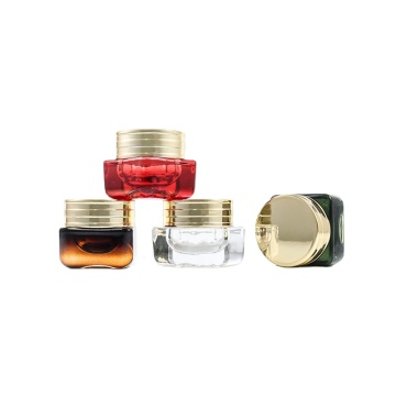 Luxury Amber Red Glass Jar Cosmetic Container with Gold Lid
