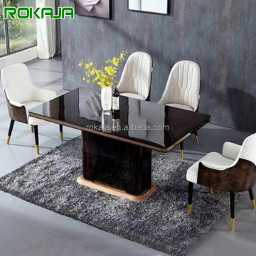 Italiaanse stijl 6 -zits glanzende houten roestvrijstalen eettafel en stoelen set