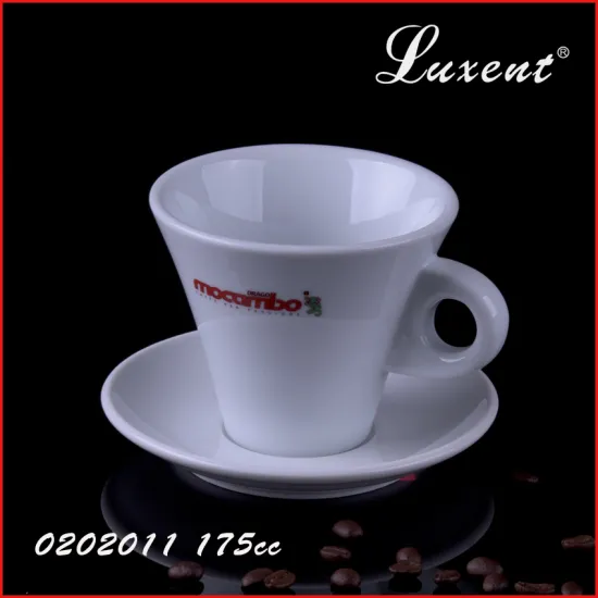 plain white espresso coffee shop and bar cup and saucer with logo