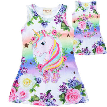 Girls Dress Butterfly Unicorn Print Kids Dresses Summer Baby Girls Princess Dress Party Clothes Sleeveless Birthday Dresses