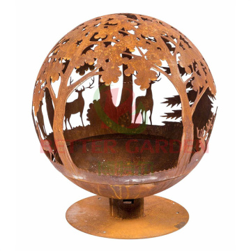 Handmade Corten Steel Fire Pit Balls in Rust Red: Outdoor Fire Pit Decorations