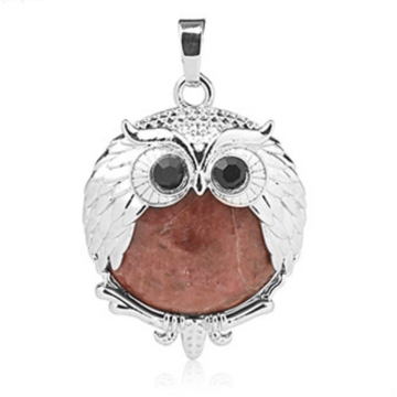 Rhodochrosite 24mm Beads Silver Owl Pendant