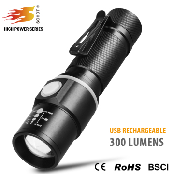 Toshiba 3w LED USB rechargeable smart aluminum torch with clip