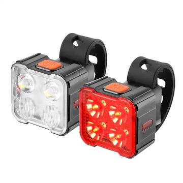 Waterproof Rechargeable Bicycle Headlight and Tail Light with Extended Battery Life, Illuminating in White, Yellow, and Red Colors