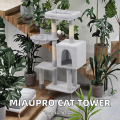 Luxury Corrugated Cardboard & Wooden Cat Climbing Frame Indoor Cat Tree Multi-Level Climbing Condo with Replaceable Pad