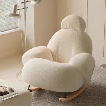 Scandinavian White Rocking Chair and Cute Cream Sofa for Modern Bedroom