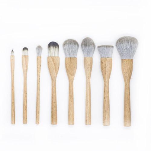 8-9 PCs Brush de maquiagem de madeira natural Conjunto