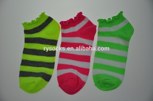 Lady fluo ankle socks, low cut socks, stripes socks