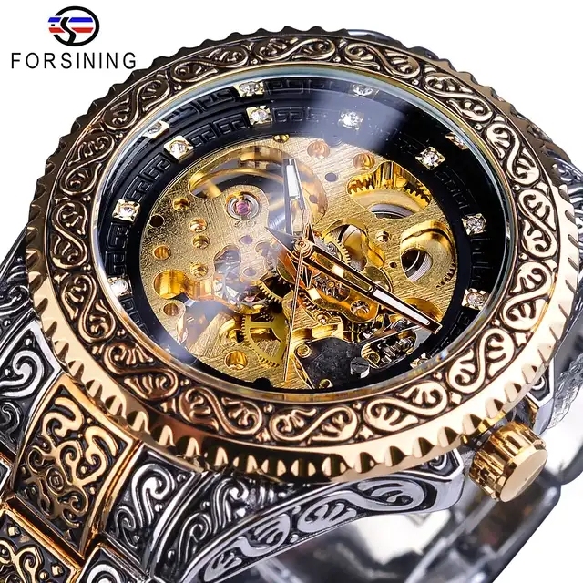 Relogio Forsining Skeleton Watch: Automatic Mens Wristwatch
