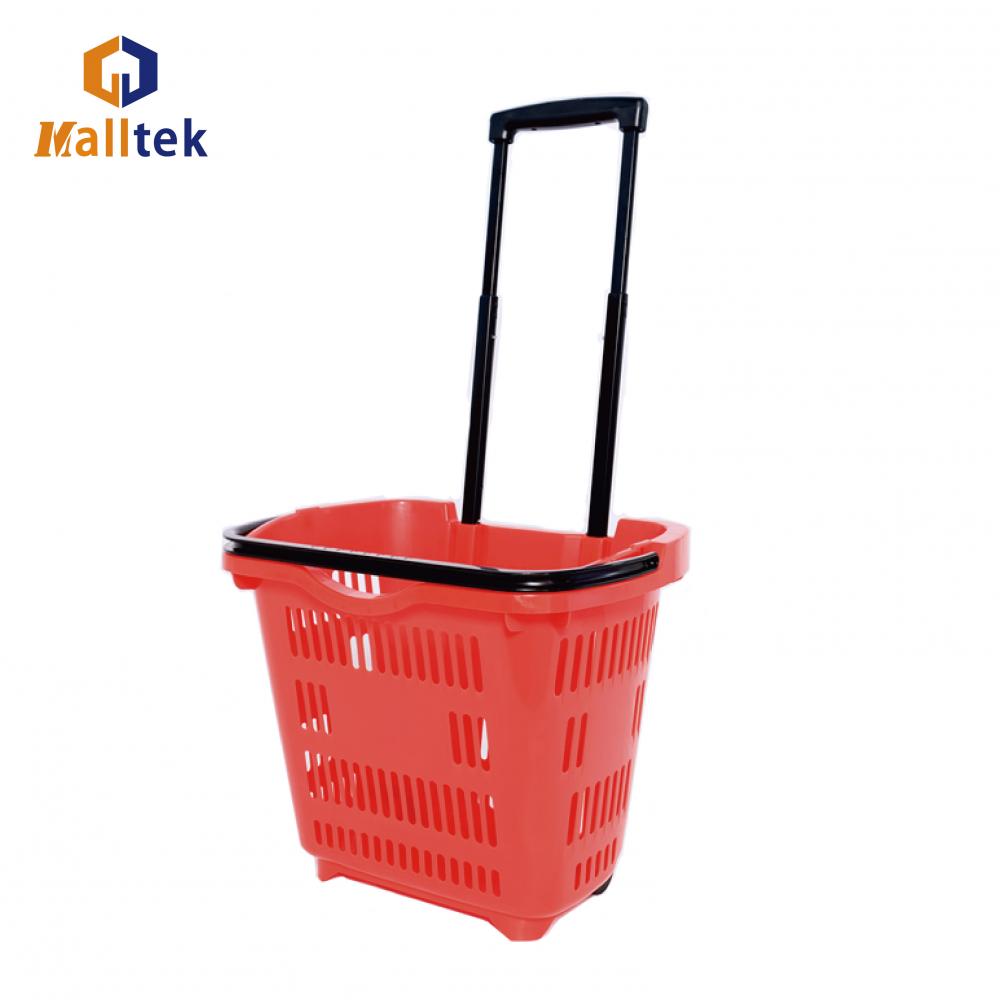 CE Certificated Telescopic Handle Rolling Supermarket Shopping Basket