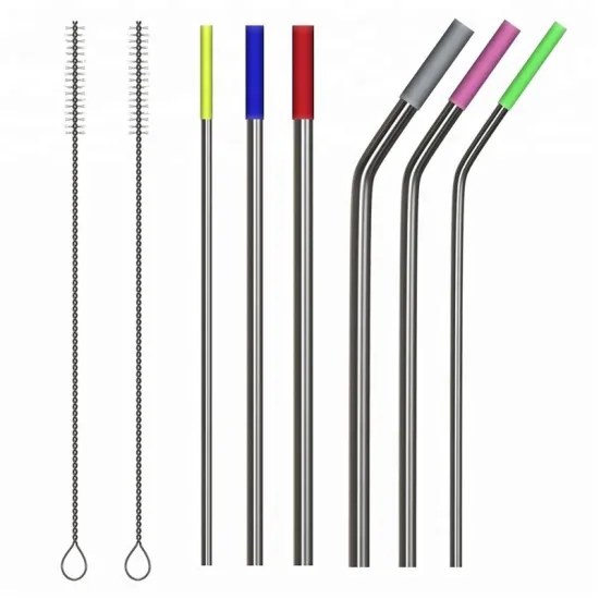 Reusable Stainless Steel Drinking Straws With Silicone Tip