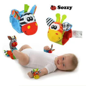 2pcs Cartoon Baby Toys Infant Baby Kids Socks rattle toys Wrist Rattle and Foot Socks Soft Plush Sock Baby Rattle Toy for Baby