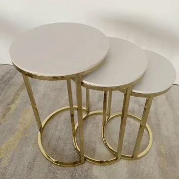 Modern 3-Piece Nesting Side Table Set with Marble Top and Waterfall Ceramic Design