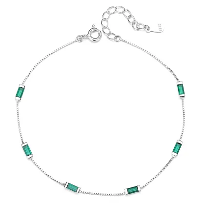 S925 Sterling Silver Green Square Diamond Simple Bracelet
