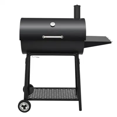 Outdoor Backyard Patio Black Side Table Barrel Charcoal Grill