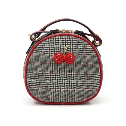 Lovely Cherry Houndstooth Round Shape Small Sling Bag