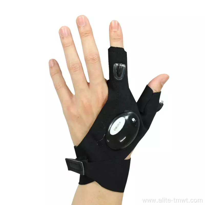 Fingerless Fishing LED Black Flashlight Gloves