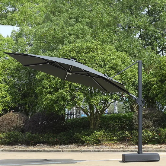 Custom Solar-Powered Cantilever Patio Umbrella with LED Lights