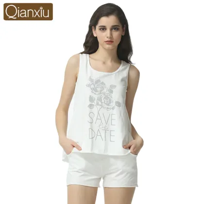 Qianxiu Chinese Brand Summer Knitted Cotton Women Pajamas