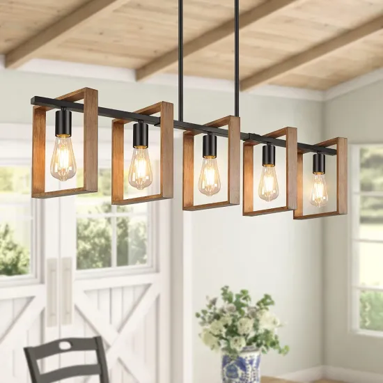 Rectangle Black Iron Farmhouse Industrial Pendant Lighting for Kitchen Island